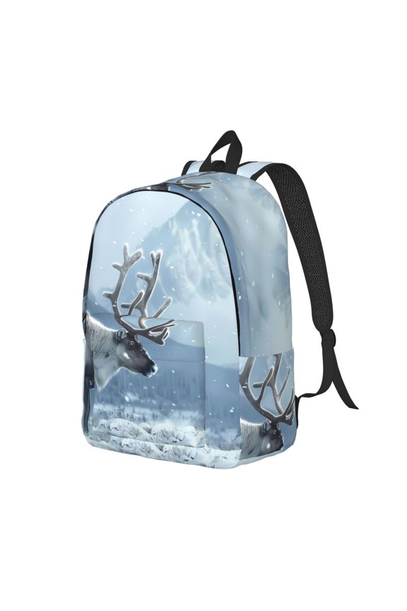 Winter Reindeer In Snowy Mountains for Canvas College Laptop Backpack, a Durable Rucksack for Both Men and Women, ideal for travel, school, and daily use Bag-Medium