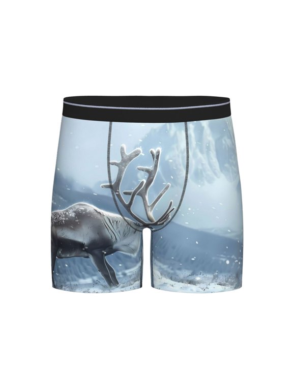 Winter Reindeer In Snowy Mountains Print Boxer Briefs for Men's Stretch Moisture-Wicking Underwear, Mid-Rise Classics breathable fabric