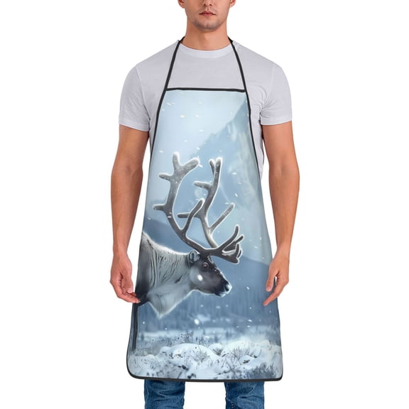Xecao Winter Reindeer In Snowy Mountains Print Funny BBQ Chef Aprons for Men Women,Adjustable Kitchen Cooking Aprons with Pocket Waterproof Oil Proof No Pilling Fading