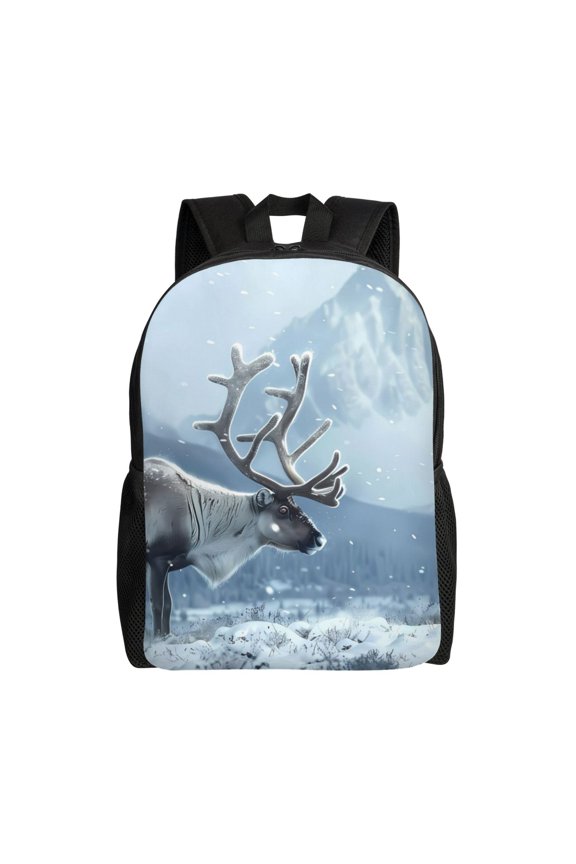 Winter Reindeer In Snowy Mountains Print School Backpack with Laptop Compartment Small Travel Laptop Backpack for Women Men Waterproof College Backpack Simple School Bag
