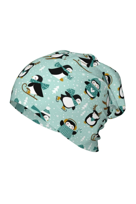 Winter Skiing Penguin Print Beanie Hat Toddler Girls Boys, Baby Hats Winter Warm Knitted Thermal, Kids Winter Caps