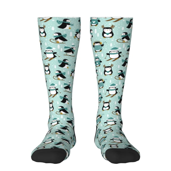 Xecao Winter Skiing Penguin Print Compression Socks for Both Men And Women for Running, Travel, Flight, Nurse