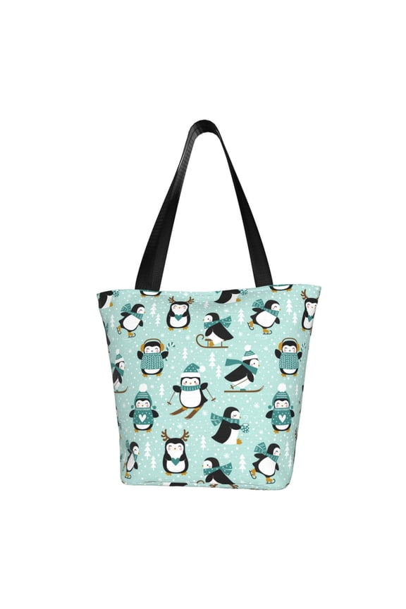 Winter Skiing Penguin for Tote Bag for Women -Tote Shoulder Bag with A Little Pocket Inside, Perfect for Travel and Work.