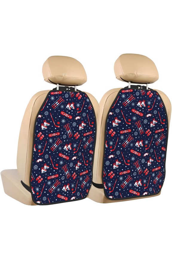 Winter Skiing Snowflakes Pattern Car Seat Back Protector 2 Pack Large Capacity Pocket, Kick Mats Back Seat Protector