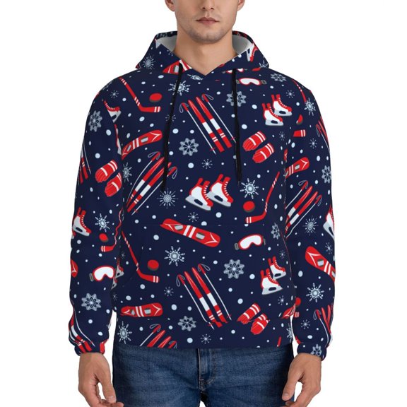 Xecao Winter Skiing Snowflakes Pattern Men's Adult Pullover Hoodie,Hooded Sweatshirt-3X-Large