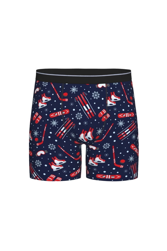 Winter Skiing Snowflakes Print Boxer Briefs for Men's Stretch Moisture-Wicking Underwear, Mid-Rise Classics breathable fabric