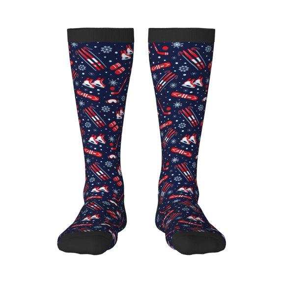 Xecao Winter Skiing Snowflakes Print Compression Socks for Both Men And Women for Running, Travel, Flight, Nurse