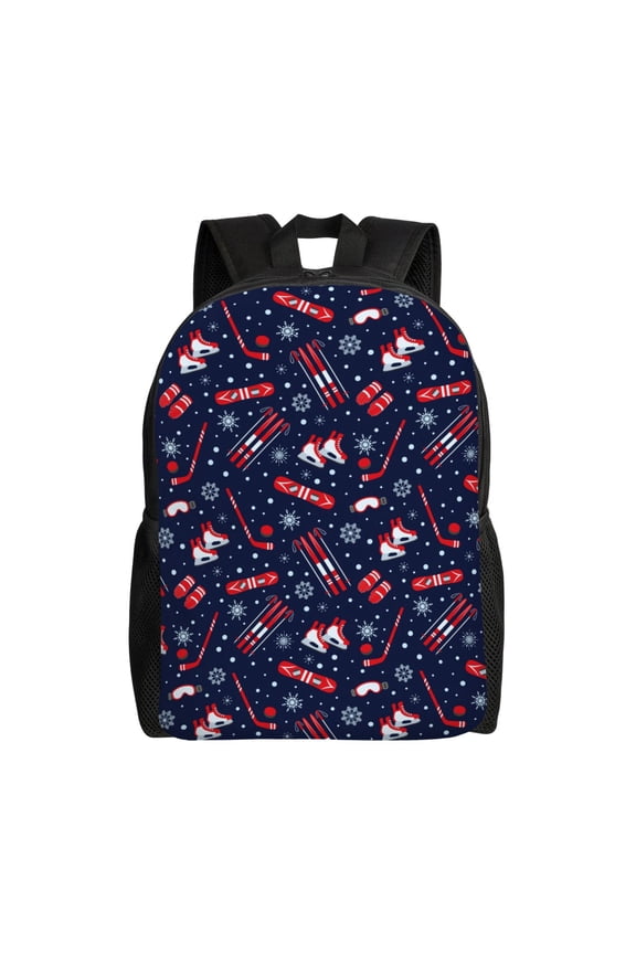 Winter Skiing Snowflakes Print School Backpack with Laptop Compartment Small Travel Laptop Backpack for Women Men Waterproof College Backpack Simple School Bag