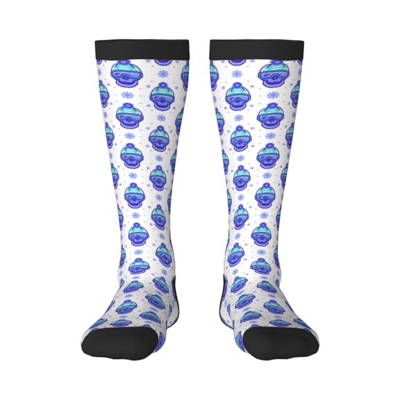 Xecao Winter Snowflake Skiing Skull Print Compression Socks for Both Men And Women for Running, Travel, Flight, Nurse
