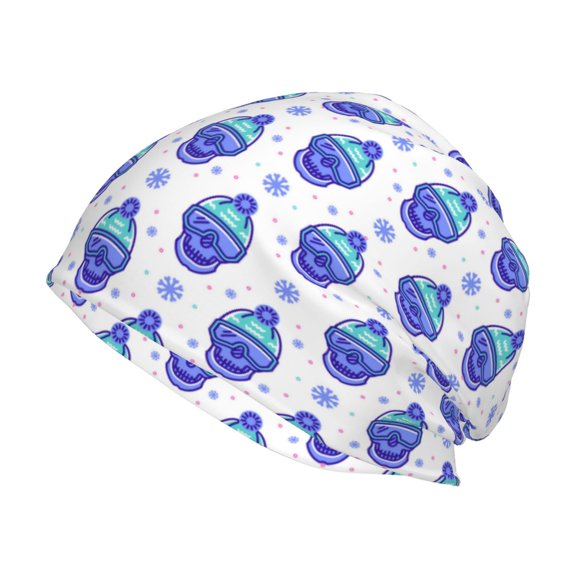 Xecao Winter Snowflake Skiing Skull Print Knit Hat,Winter Beanie for Men Women, Beanie Soft Warm Ski Stocking Cuffed Cap