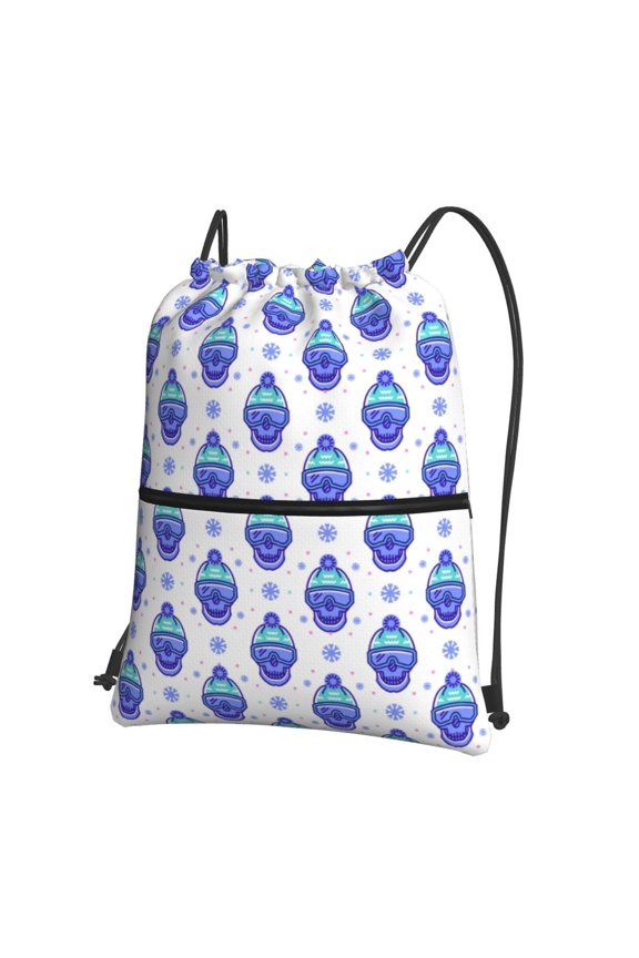 Winter Snowflake Skiing Skull for Drawstring Bags,Pull String Backpack Bags,String Bag Sackpack