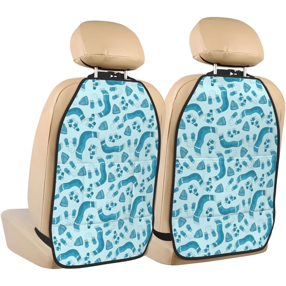 Xecao Winter Warmth Blue Knitted Pattern Car Seat Back Protector 2 Pack Large Capacity Pocket, Kick Mats Back Seat Protector