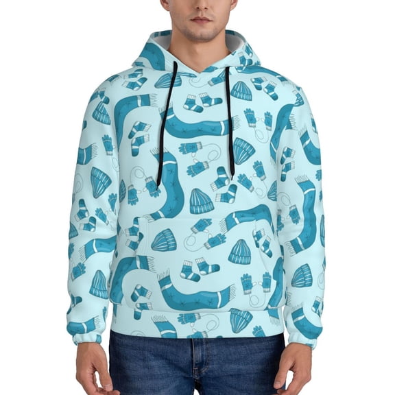 Xecao Winter Warmth Blue Knitted Pattern Men's Adult Pullover Hoodie,Hooded Sweatshirt-Small
