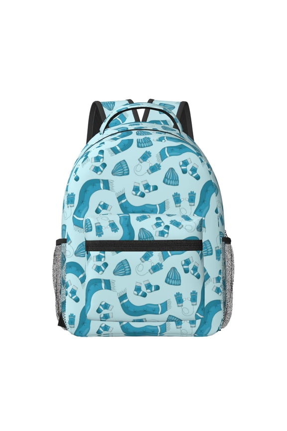 Winter Warmth Blue Knitted Print Casual Backpack: A Computer Backpack Ideal for Men and Women, Perfect for College, School, or Daily Travels-One Size