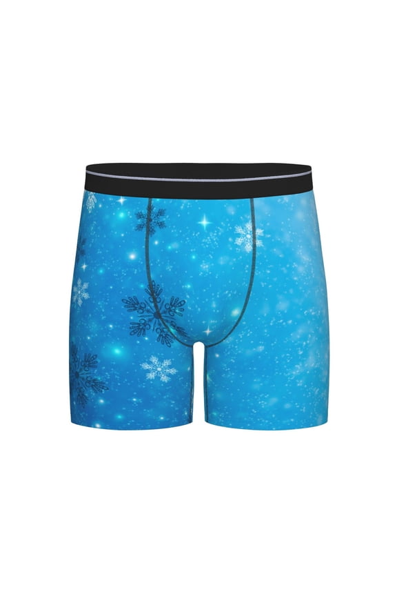 Winter With Snowflakes Print Boxer Briefs for Men's Stretch Moisture-Wicking Underwear, Mid-Rise Classics breathable fabric