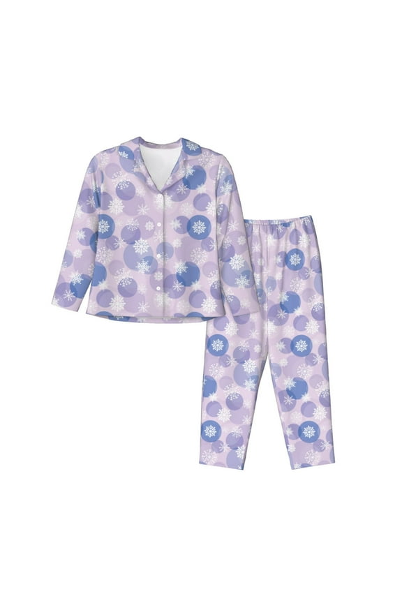 Winter With Snowflakes Print Women Pajamas Set Soft Sleepwear Pjs long Sleeve Button Down Nightwear with Long Pants