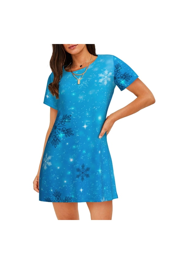Winter With Snowflakes for Women's Loose Nightgown Sleepwear Short Sleeves Shirt Casual Print Sleepdress
