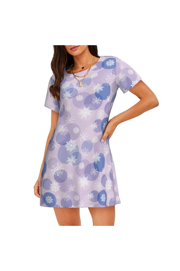 Winter With Snowflakes for Women's Loose Nightgown Sleepwear Short Sleeves Shirt Casual Print Sleepdress