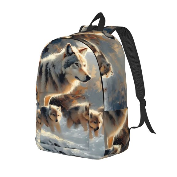 Xecao Wolf Family Winter Wonderland for Canvas College Laptop Backpack, a Durable Rucksack for Both Men and Women, ideal for travel, school, and daily use Bag-Medium