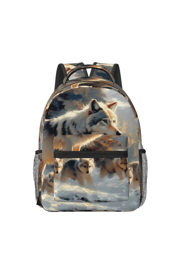 Wolf Family Winter Wonderland Print Casual Backpack: A Computer Backpack Ideal for Men and Women, Perfect for College, School, or Daily Travels-One Size