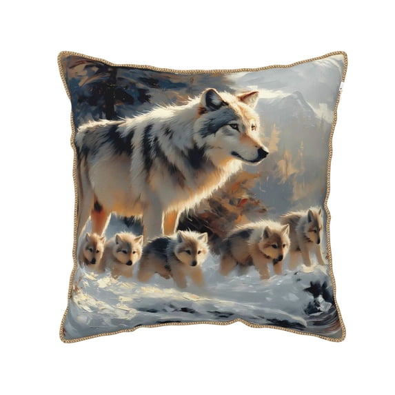 Xecao Wolf Family Winter Wonderland Print Soft Velvet Decorative Throw Pillow Covers, Square Cushion Cases for Bed, Sofa, Living Room, Car, and Indoor Outdoor Use-18"x18"