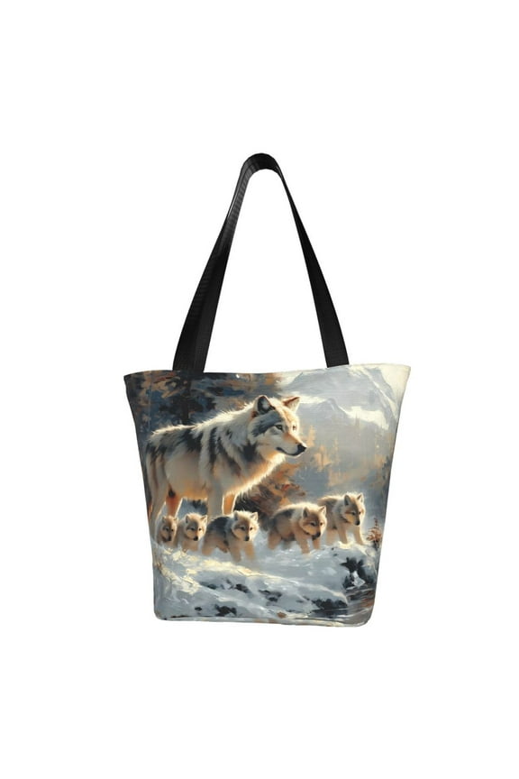 Wolf Family Winter Wonderland for Tote Bag for Women -Tote Shoulder Bag with A Little Pocket Inside, Perfect for Travel and Work.