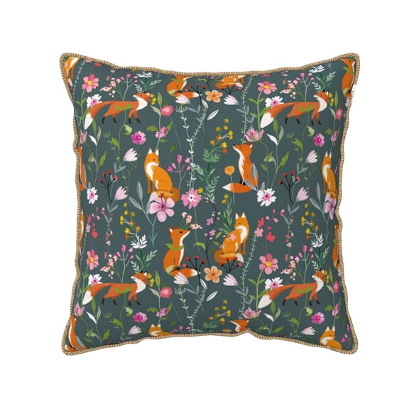 Xecao Wolf Fox In Flower Forest Print Soft Velvet Decorative Throw Pillow Covers, Square Cushion Cases for Bed, Sofa, Living Room, Car, and Indoor Outdoor Use-20"x20"