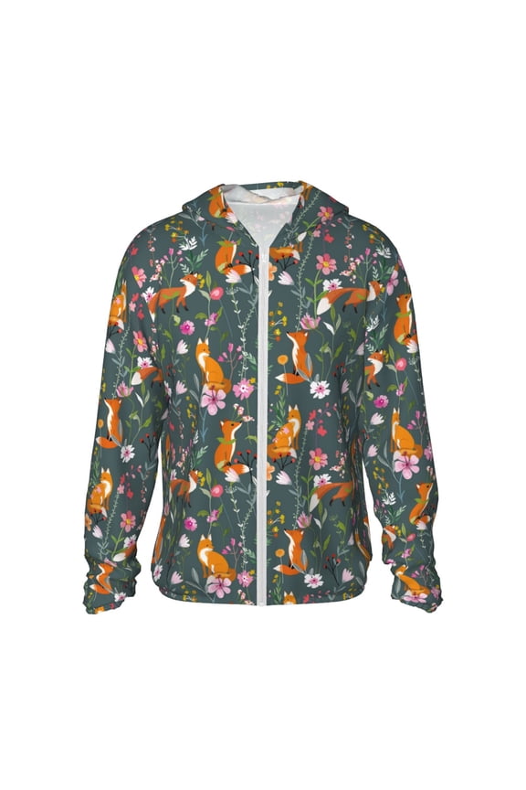Wolf Fox In Flower Forest for Sun Shirt-A lightweight, Hoodie-Style Long-Sleeve UV Protection Garment Designed for Other Outdoor Activities. -Medium