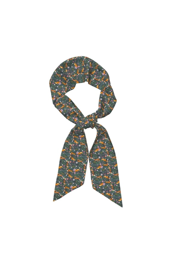 Wolf Fox In Flower Forest Pattern Large Satin Head Scarf - Satin Hair Scarves Silk Bandana Scarf Headscarf Silk Feeling Scarf for Women