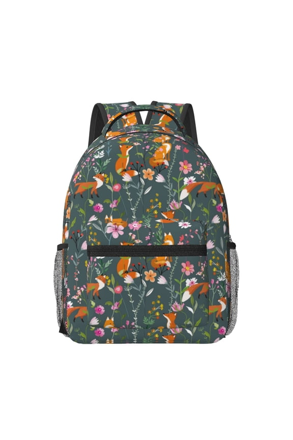 Wolf Fox In Flower Forest Print Casual Backpack: A Computer Backpack Ideal for Men and Women, Perfect for College, School, or Daily Travels-One Size