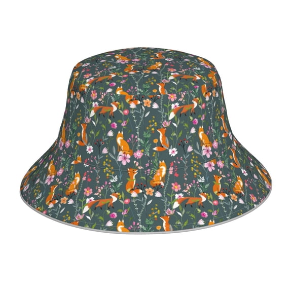 Xecao Wolf Fox In Flower Forest Print Men and Women Night Reflective Hat Runner Cap Visor Bucket Hat Boonie Cap