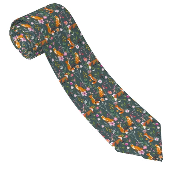 Xecao Wolf Fox In Flower Forest Print Tie For Men Necktie Woven Jacquard Neck Ties,Classic Men's Tie