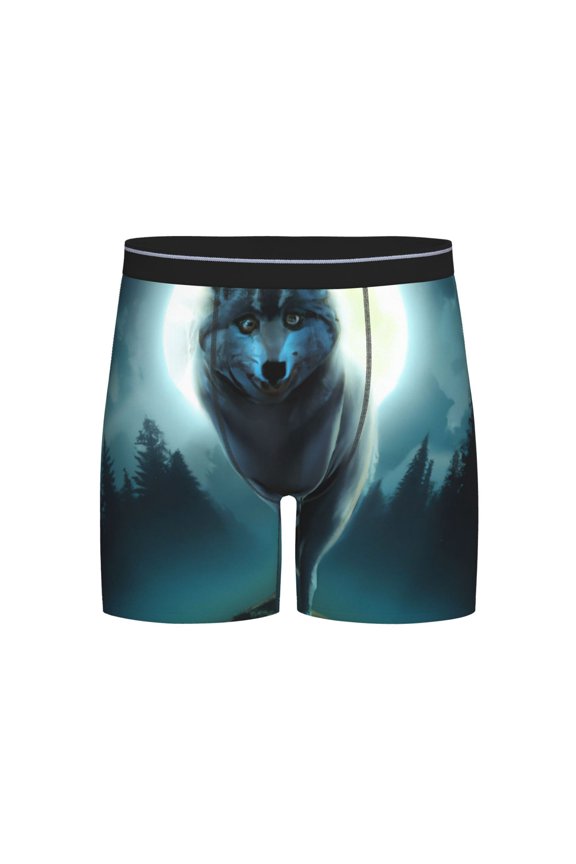 Wolf Print Boxer Briefs for Men's Stretch Moisture-Wicking Underwear, Mid-Rise Classics breathable fabric