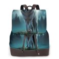thumbnail image 1 of Xecao Wolf Print Large Backpack Soft Leather for Women Travel with Compartment, Adjustable Convertible Strap, 1 of 4