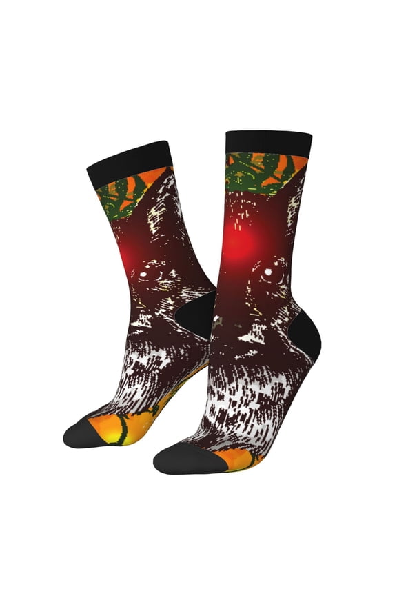 Wolf With Wildflowers Pattern Sport Socks for Women and Men Crew Socks Sporty Calf Socks Casual Socks