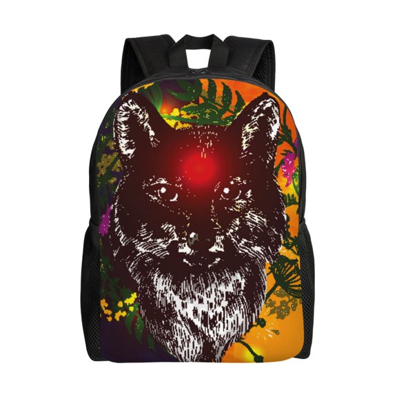 Xecao Wolf With Wildflowers Print School Backpack with Laptop Compartment Small Travel Laptop Backpack for Women Men Waterproof College Backpack Simple School Bag