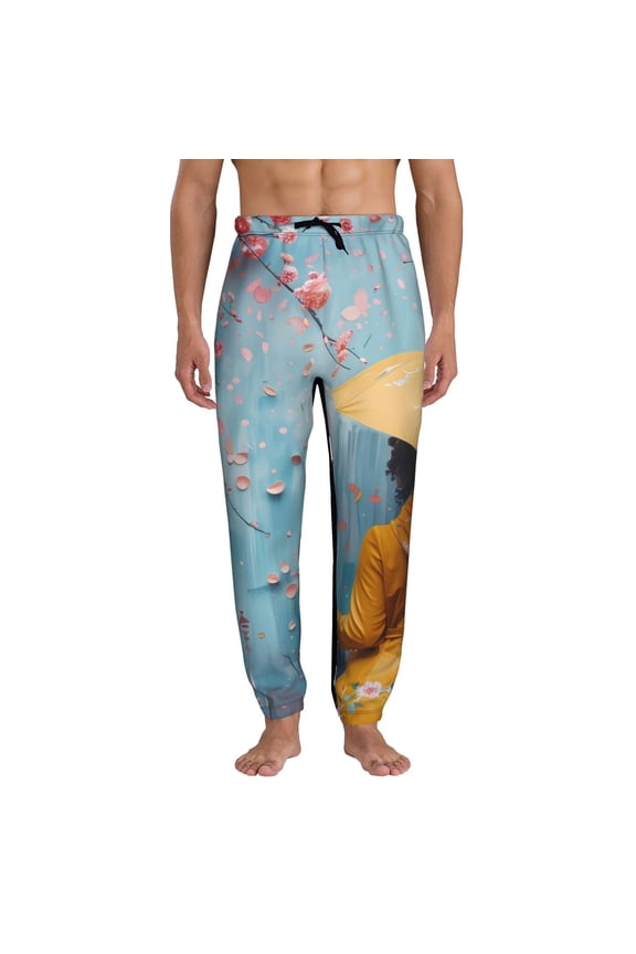 Woman Under Blossoming Tree Print Active Tech Joggers for Men, Mens Sweatpants Lounge Pants with Pockets-Small