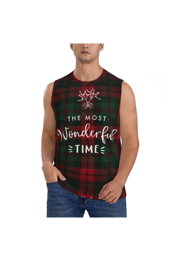Wonderful Time Christmas Print Men's Tank Top: Sleek Sleeveless Tee for Casual Sports and Beach Occasions-X-Large