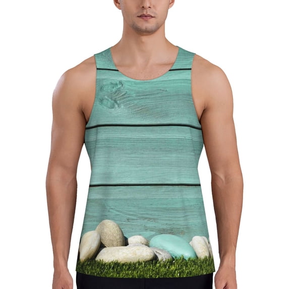 Xecao Wood Grain Men's Tank Top Workout Quick Dry Sleeveless Gym Jogging Muscle Shirts Summer Swim Beach Tops