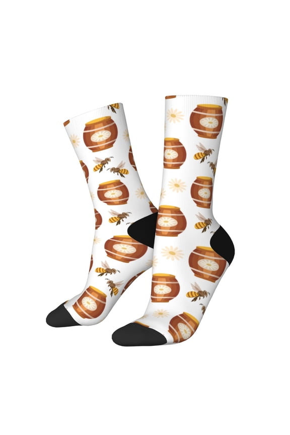 Wooden Barrels With Honey Pattern Sport Socks for Women and Men Crew Socks Sporty Calf Socks Casual Socks
