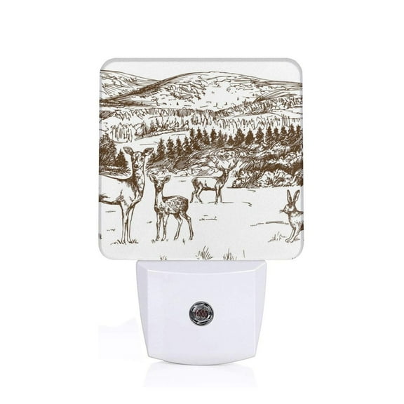 Xecao Woodland Forest With Deers for Night Light - a Wall-mounted LED Fixture with A Dusk-to-dawn Sensor, Ideal for Bedrooms, Bathrooms, Hallways, and Kitchens-