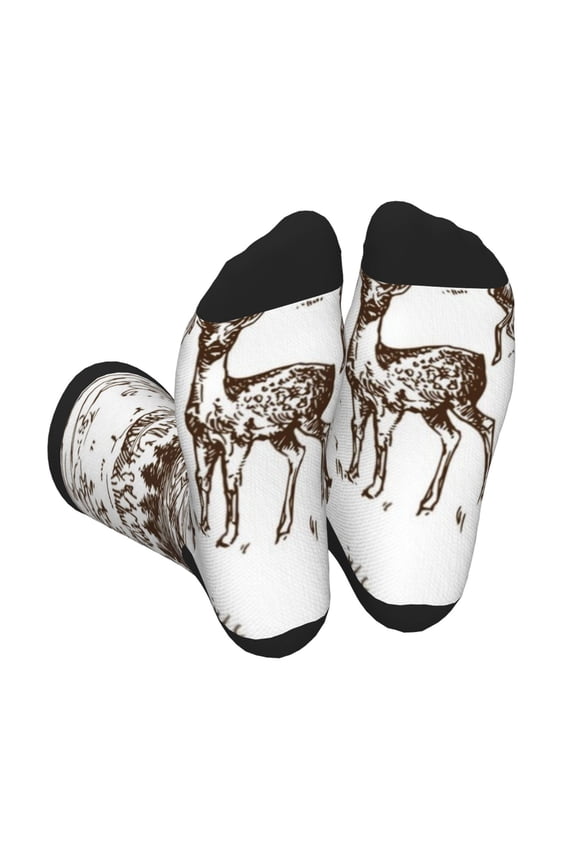 Woodland Forest With Deers Print Crew Socks for Men and Women, Men's Soft Moisture-wicking Sock