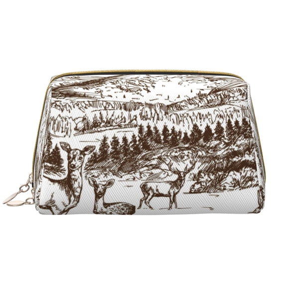Xecao Woodland Forest With Deers Print Fashion Makeup PVC Bag Large Capacity Travel Cosmetic Bag for Women Organizer Toiletry Clutch