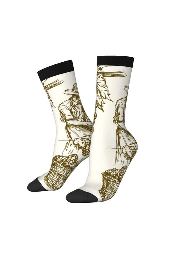 Workers Cutting Grapes From Vineyard Pattern Sport Socks for Women and Men Crew Socks Sporty Calf Socks Casual Socks