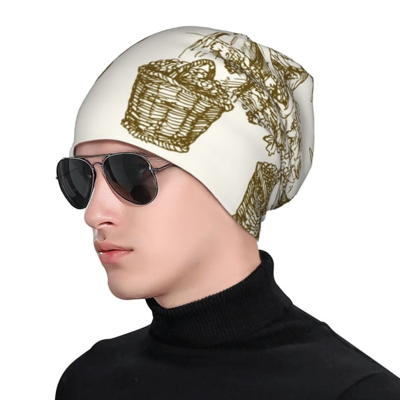 Xecao Workers Cutting Grapes From Vineyard Print Beanie Knitted Hat for Men Women, Winter Fashion Knit Cuffed Caps Unisex