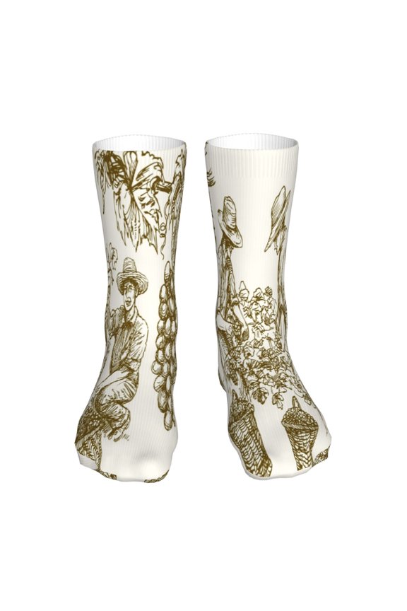 Workers Cutting Grapes From Vineyard Print Fashion No Heel Casual Crew Socks Cushioned Breathable for Men Women - Moisture wicking,Not easy to fade Suitable for daily