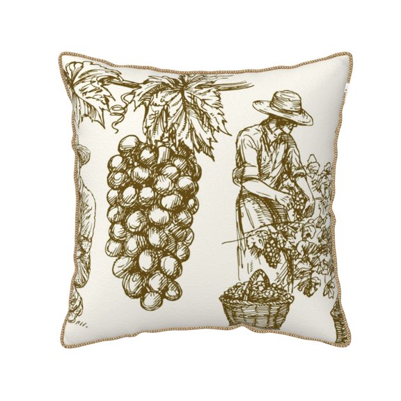 Xecao Workers Cutting Grapes From Vineyard Print Soft Velvet Decorative Throw Pillow Covers, Square Cushion Cases for Bed, Sofa, Living Room, Car, and Indoor Outdoor Use-16"x16"