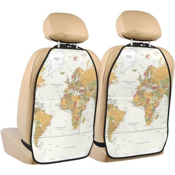 Xecao World Map 1 Pattern Car Seat Back Protector 2 Pack Large Capacity Pocket, Kick Mats Back Seat Protector
