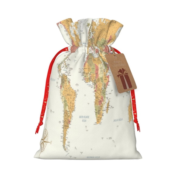 Xecao World Map 1 Print Burlap Gift Bags with Drawstring and Gift Tags, Gift Bags, Burlap Bags, Jute Bags for Party, Christmas, DIY Craft Bags-Small