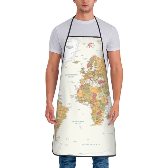 Xecao World Map 1 Print Funny BBQ Chef Aprons for Men Women,Adjustable Kitchen Cooking Aprons with Pocket Waterproof Oil Proof No Pilling Fading